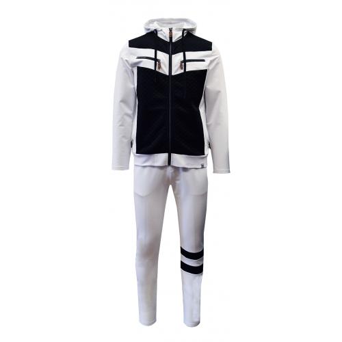 Stacy Adams White / Black Quilted Design Cotton Blend Hooded Jogger Outfit 5906